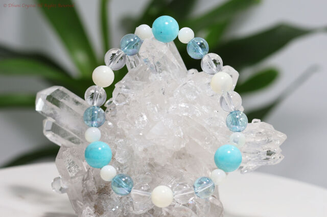 Dhunicrystalオリジナルブレスレット【アクアトリニティー】/手首サイズ14.5cm~15.5cm(T53)
