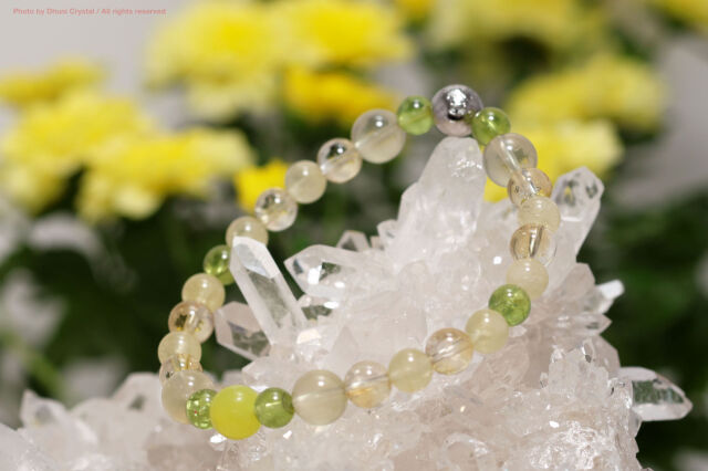 Dhunicrystalオリジナルブレスレット【シチリアレモン・ブレス】/手首サイズ15.5cm~16cm/若返り・気力回復・思考明晰化(T658)