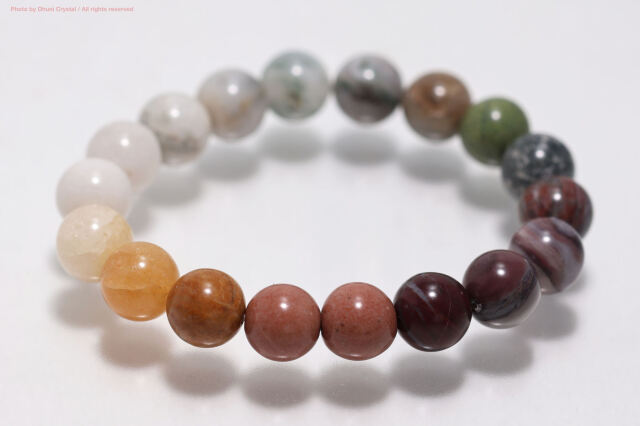 一連ブレスレット【五色石/高知県仁淀川産】10mm珠/手首サイズ15cm~15.5cm/サイズ調整はご相談ください(T661)