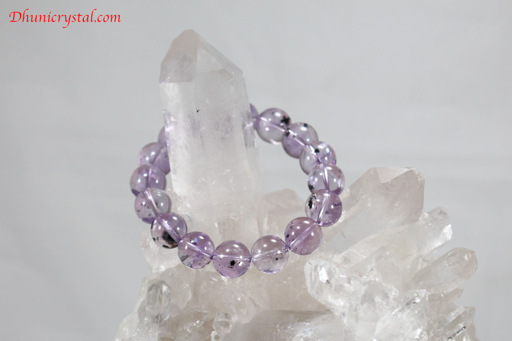 【SOLDOUT】超美石一連ブレスレット【ロマネサイト・イン・クォーツ/ロマネサイト・イン・アメジスト】11mm玉/手首サイズ14.5cm〜15cm（N188）