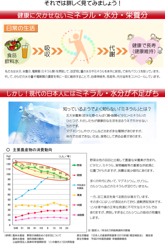 健康に欠かせない ミネラル・水分・栄養分