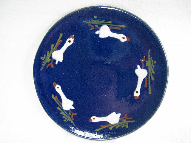 スフレンハイム焼き 平皿＊走るアヒル ブルー