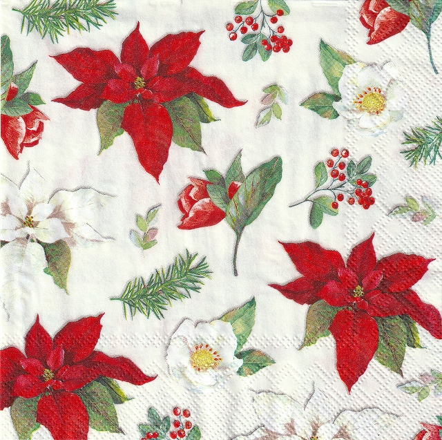 ５枚組ペーパーナプキン＊Christmas Florals Ｃ