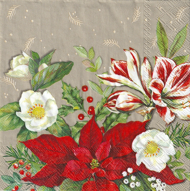 ５枚組ペーパーナプキン＊Christmas Florals Ｂ