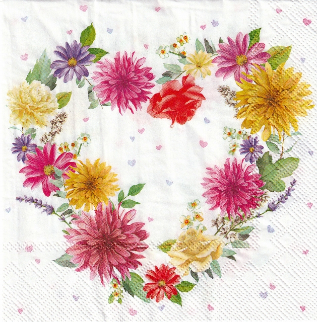 ５枚組ペーパーナプキン＊Heart made of Flowers