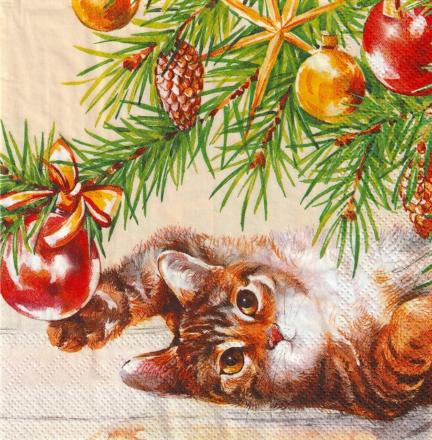 ５枚組ペーパーナプキン＊Christmas Cat