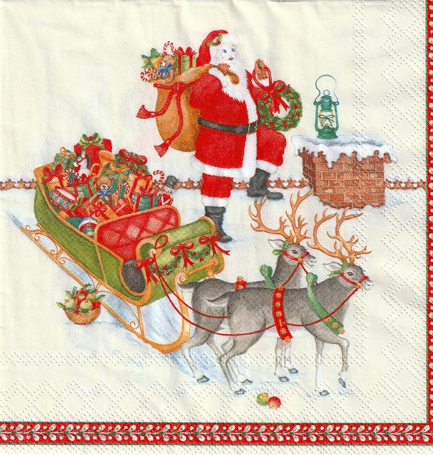 ５枚組ペーパーナプキン＊Santa on the Roof