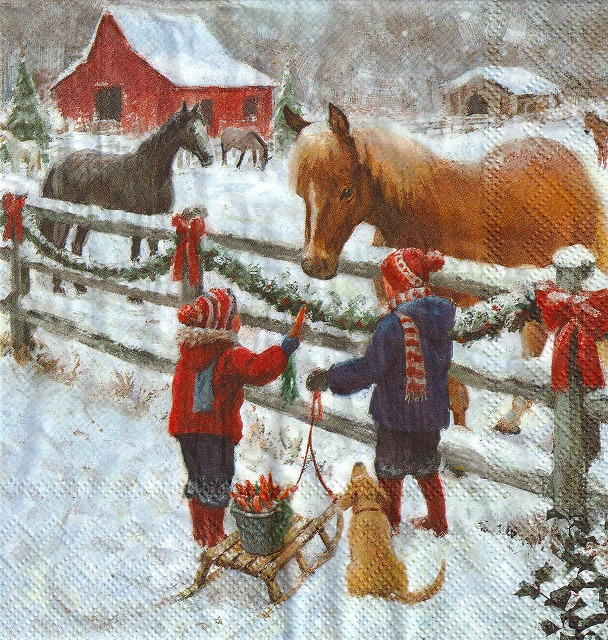 ５枚組ペーパーナプキン＊Winter Horse
