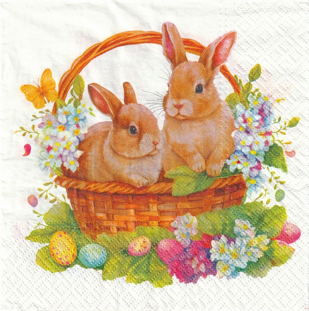 ５枚組ペーパーナプキン＊Bunnies in Basket