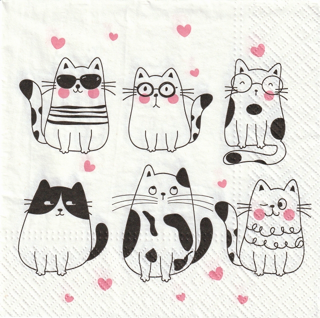 ５枚組ペーパーナプキン＊Meow Hearts