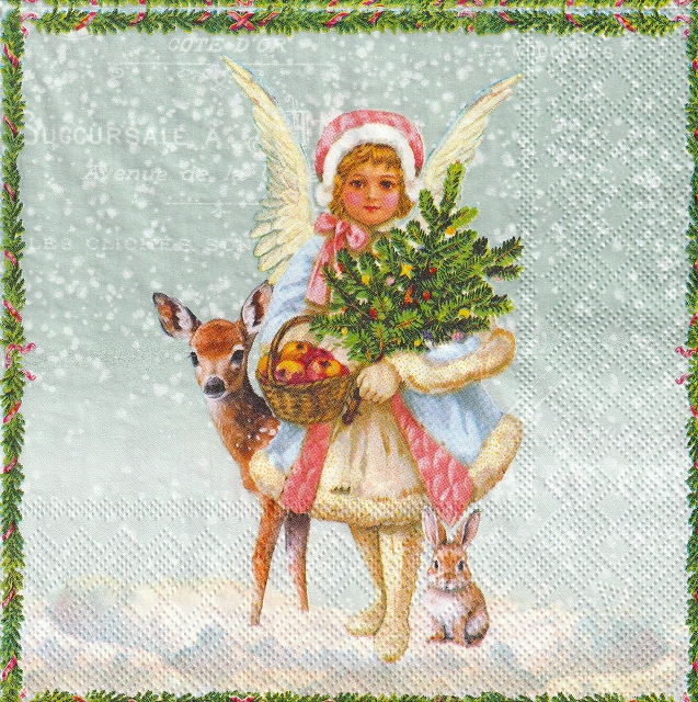 ５枚組ペーパーナプキン＊雪の日＊グリーン