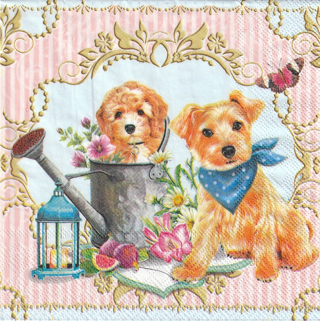 ５枚組ペーパーナプキン＊Dog in Garden