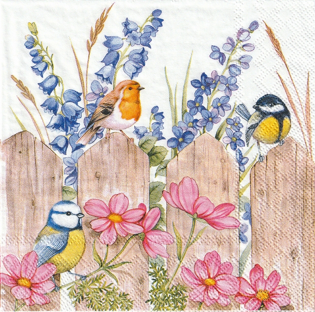 ５枚組ペーパーナプキン＊Birds on Fence