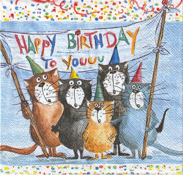 ５枚組ペーパーナプキン＊Cats Birthday