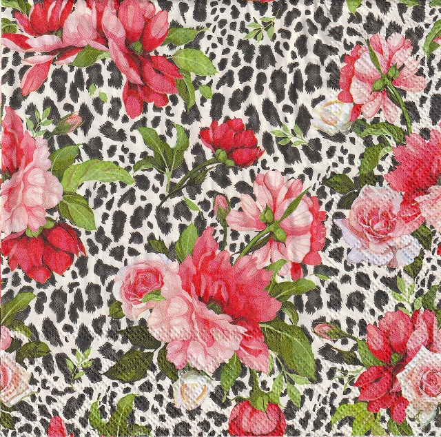 ５枚組ペーパーナプキン＊Roses on Leopard