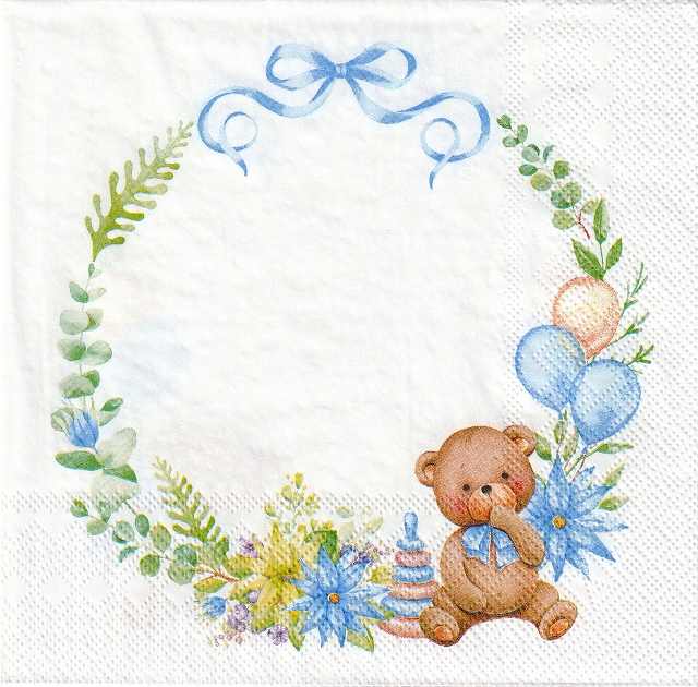 ５枚組ペーパーナプキン＊Baby Teddy＊ブルー