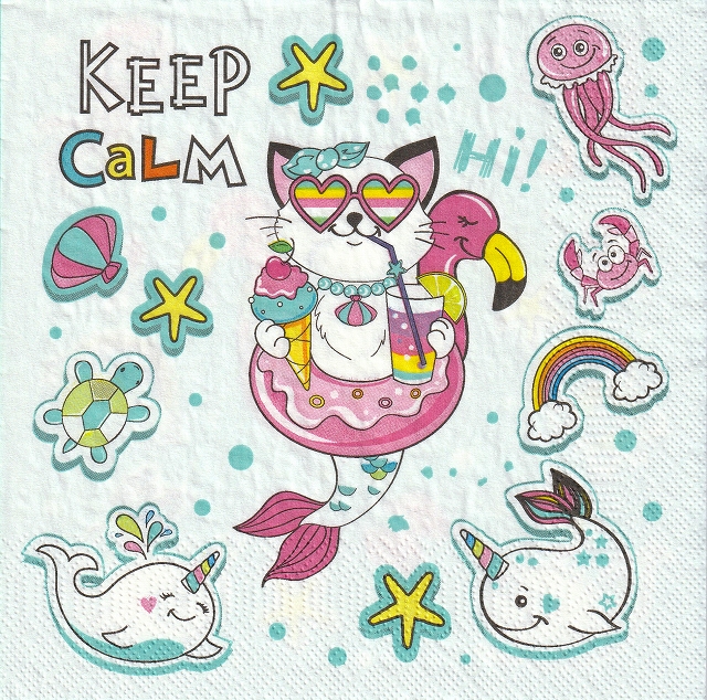 ５枚組ペーパーナプキン＊マーメイドキャット