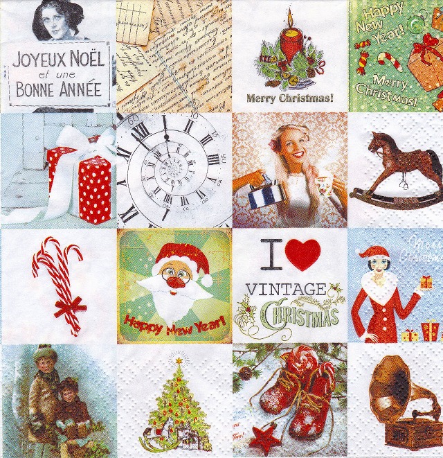 ５枚組ペーパーナプキン＊I Love X'mas Vintage