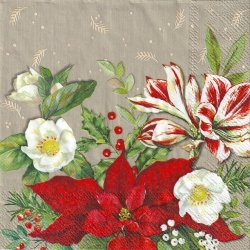 ５枚組ペーパーナプキン＊Christmas Florals Ｂ