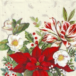 ５枚組ペーパーナプキン＊Christmas Florals Ａ