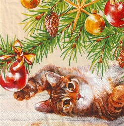 ５枚組ペーパーナプキン＊Christmas Cat