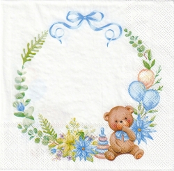 ５枚組ペーパーナプキン＊Baby Teddy＊ブルー