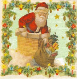 ５枚組ペーパーナプキン＊Santa in Chimney