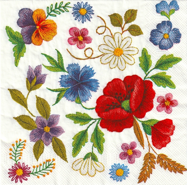 ５枚組ペーパーナプキン＊花刺繍