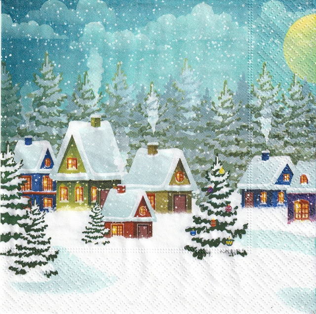 ５枚組ペーパーナプキン＊Village in Snow