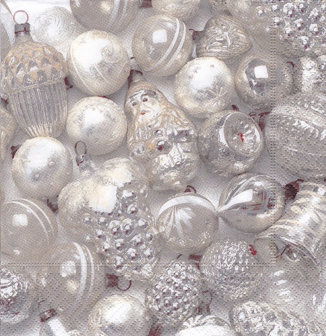 ５枚組ペーパーナプキン＊Silver Baubles