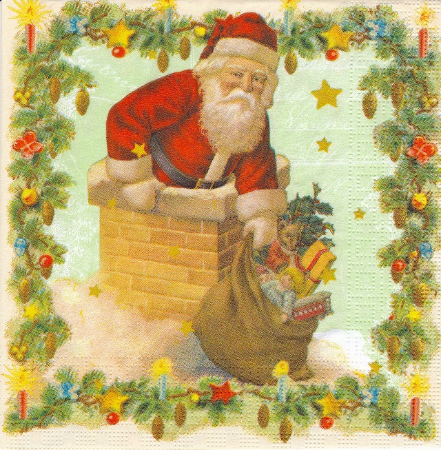 ５枚組ペーパーナプキン＊Santa in Chimney