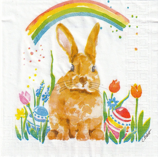 ５枚組ペーパーナプキン＊虹とウサギ