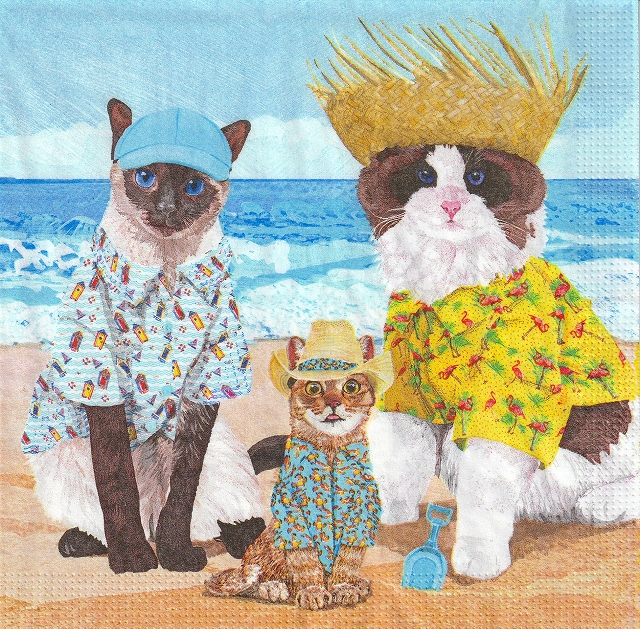 ５枚組ペーパーナプキン＊ビーチパーティcat