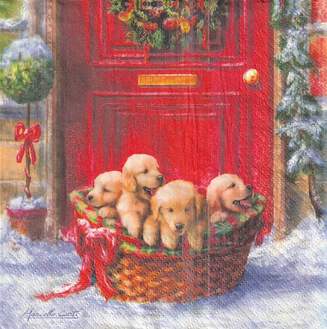 ５枚組ペーパーナプキン＊Christmas Puppies