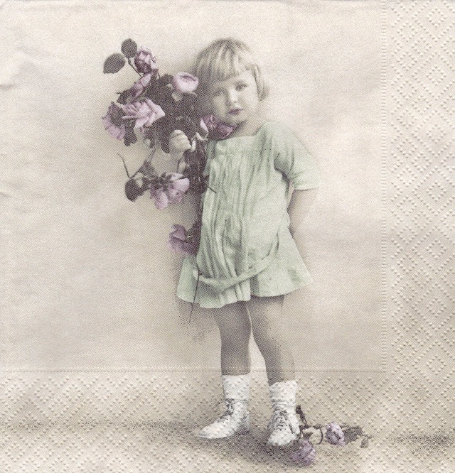 ５枚組ペーパーナプキン＊Girl with Flowers【Ｃ】