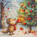 ５枚組ペーパーナプキン＊クリスマスのハリネズミ