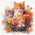 ５枚組ペーパーナプキン＊Kittens in Basket