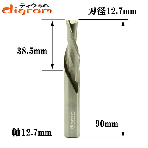 ルーター ビット スパイラル ダウンカット 1/2軸 （ 刃径 12.7mm ） Microtungsten carbide 【dm02102】