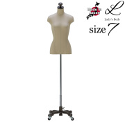 トルソー レディース 7号 発泡スチロール製 腕なし 綿麻グレージュ張 キャスター付きベース 国産 [PSW76M-S23PB]
