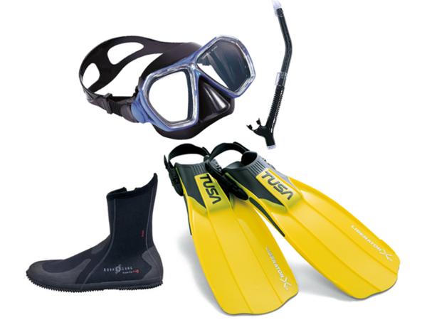 激安軽器材4点セット◆AQUALUNG & TUSA ストラップフィンセット