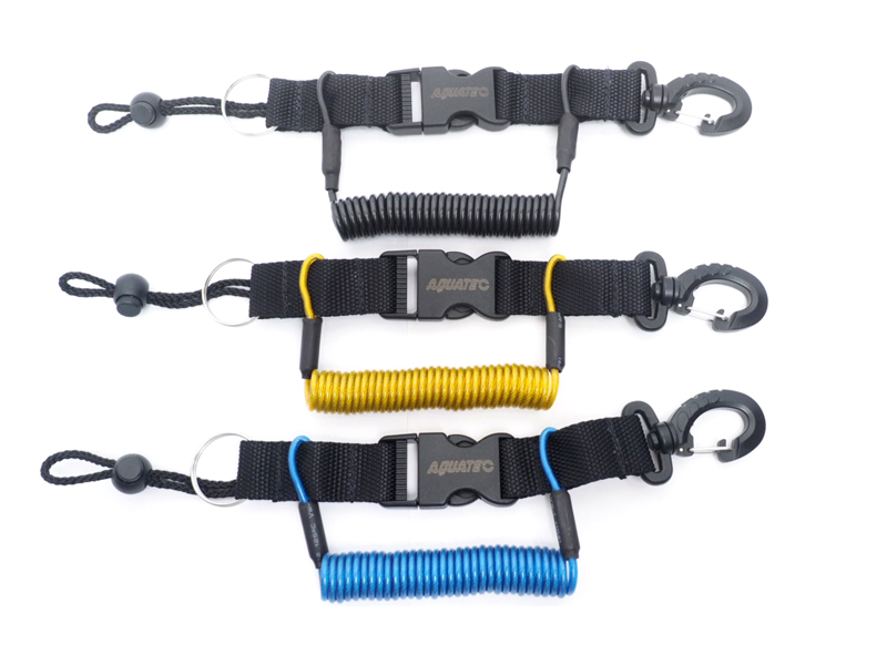 AQUATEC アクアテック スナッピーコイル ワイヤー入り スイベルフック付コイルランヤード コイル幅:2cm コイル長さ:10cm～150cm [CR-220]