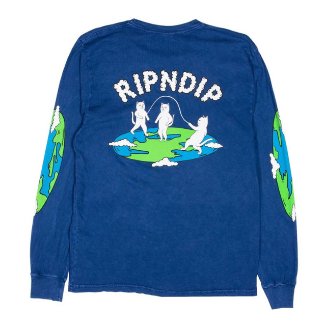 Ripndip リップンディップ 長袖tシャツ ロンt メンズ 猫 ネコ 地球 ストリート系 ファッション Flat L S 服 通販