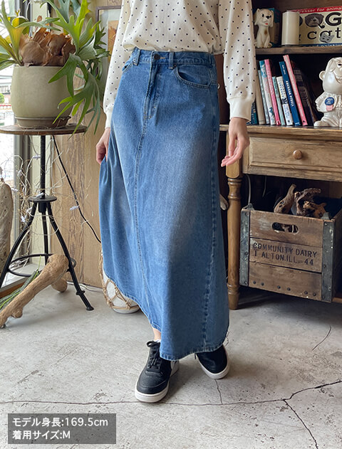 デニムバックプリーツロングスカート ブランドのドッグデプト/DOG DEPT