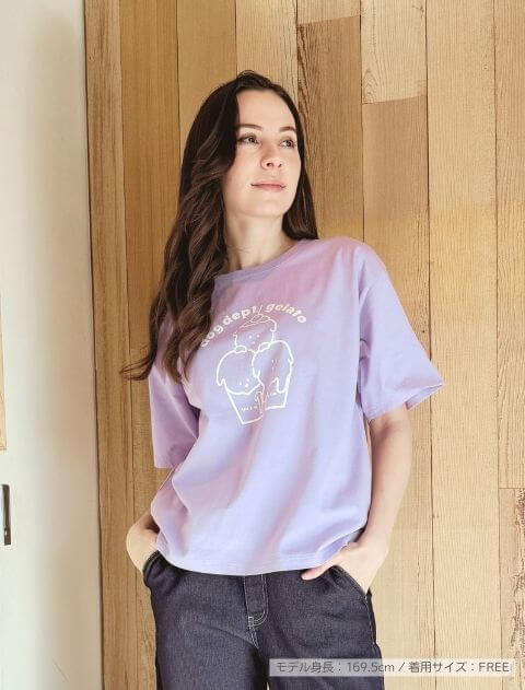 [新品未使用] アイスドッグ柄Tシャツ & ロングパンツ上下セット オフホワイト 期間限定アウトレット》【WOMEN】ジェラートドッグTシャツ