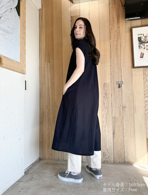 WOMEN】透かしワッフルロングワンピース