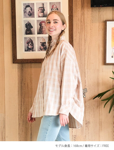 WOMEN】デニムチェックサークルシャツ