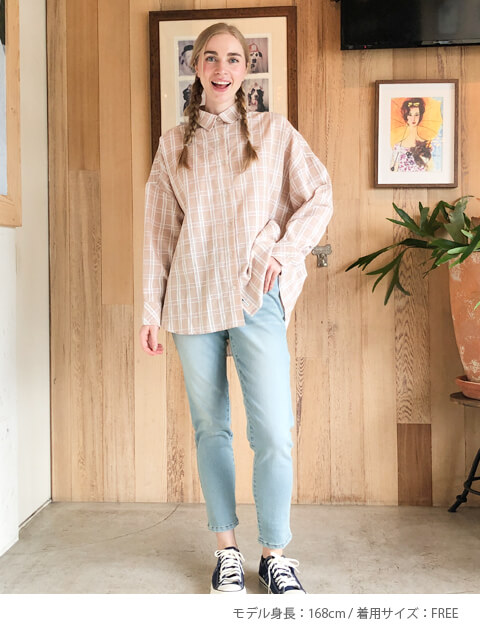 WOMEN】デニムチェックサークルシャツ