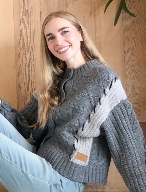 【WOMEN】パッチワーククルーカーデ