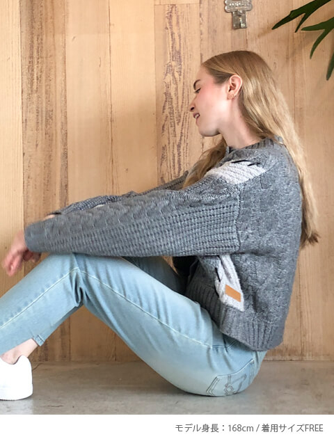 パッチワーククルーカーデ   ブランドのドッグデプト/DOG DEPT