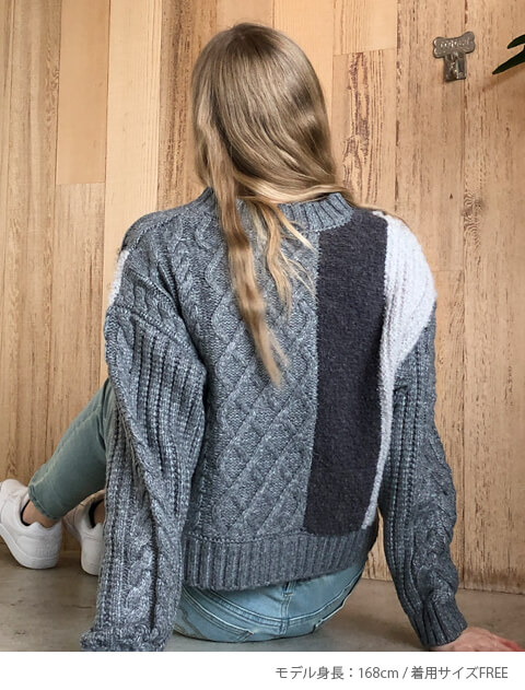 パッチワーククルーカーデ   ブランドのドッグデプト/DOG DEPT